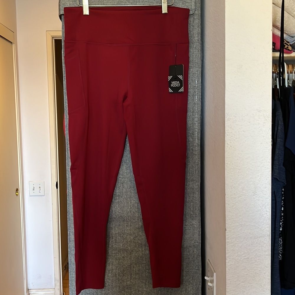 Bsp maroon or burgundy polyester and spandex  active workout pants.